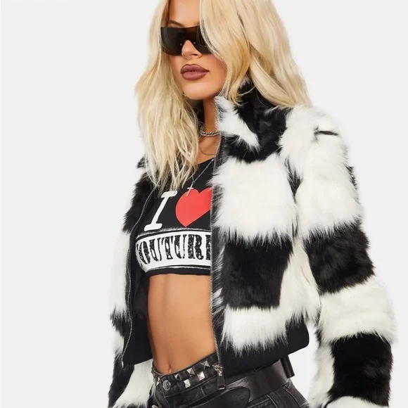 Azalea Wang Checkered Faux Fur Jacket - Picture 2 of 5